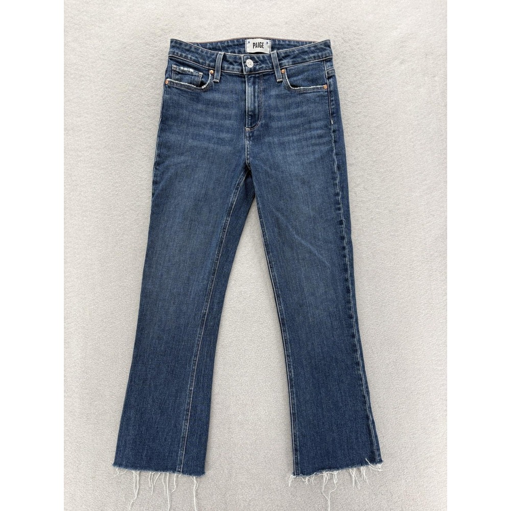 Paige Colette Crop Flare Jeans Womens 25 Blue Med Wash Mid Rise Raw Hem Denim